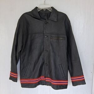 Miyuki Leather Jacket Mens M Black W/ Orange Trim